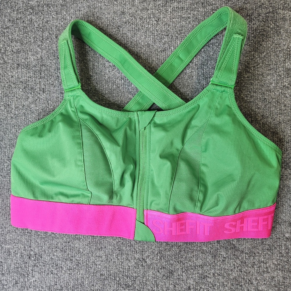 Shefit Sports Bra 2 Luxe Wicking Adjustable Front Zip Green Pink